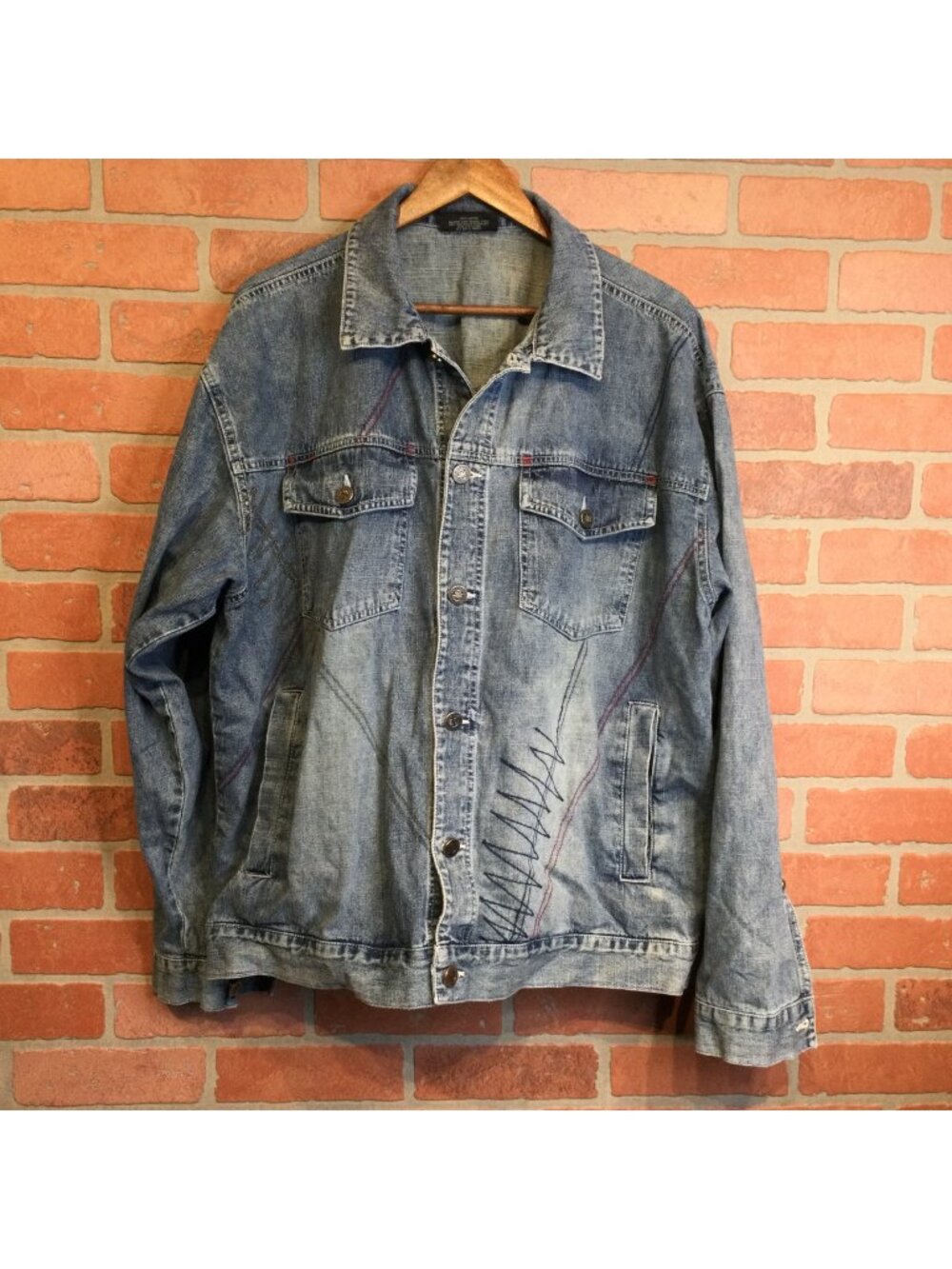 Y2K Delf Denim Trucker Jacket Embroidered Size L Hip Hop Streetwear Grunge